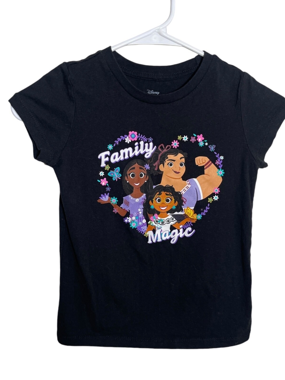 Disney Black Kids 'Family Magic' Graphic Tee with Colorful Heart Artwork 7/8